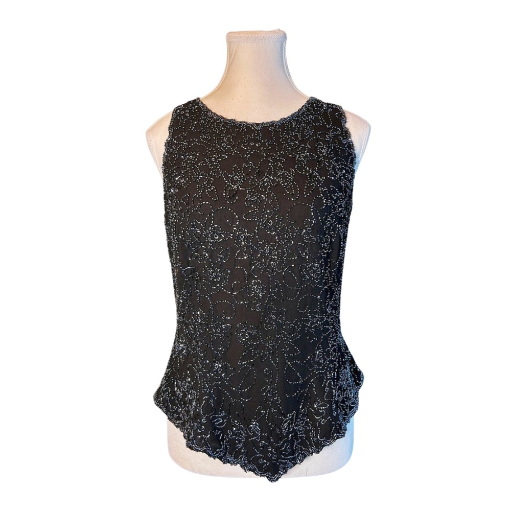 JmD New York Black Beaded Sleeveless Top – Size M – Embellished Evening Tank